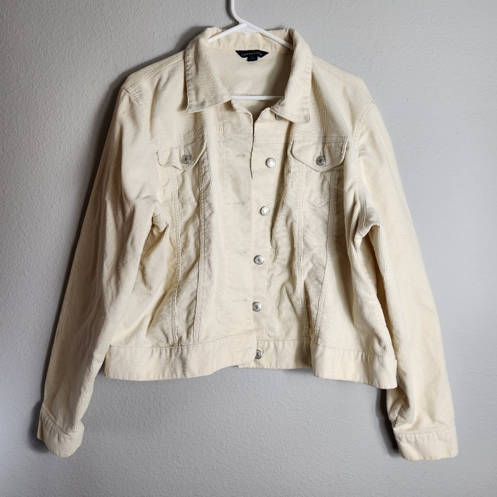Lands End Womens Ivory Corduroy Trucker Jacket-Size XL (18-20)